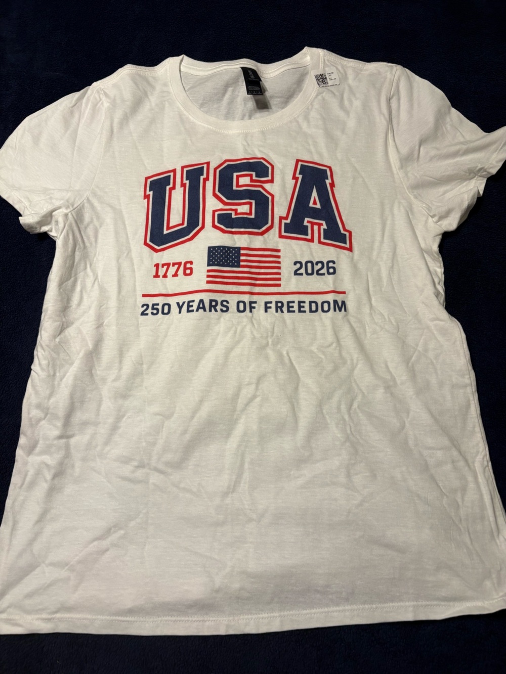 Gildan White Tee with Red & Navy USA Graphic